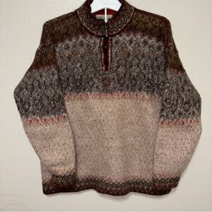 Alpaca Wool Nordic Fair Isle Sweater WomanL Intiwara Peru Half Zip Cabin Grandpa